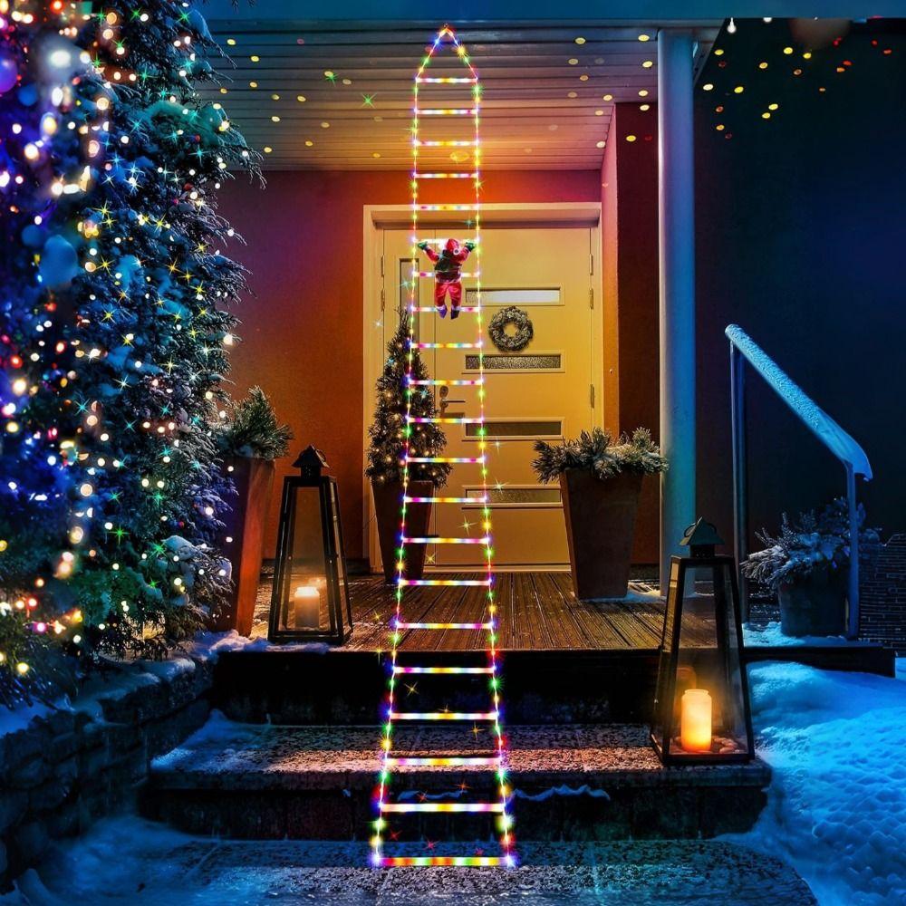 LED Santa Claus Climbing Ladder Warm White Ladder Lights Holiday Decor Climbing Figure Indoor