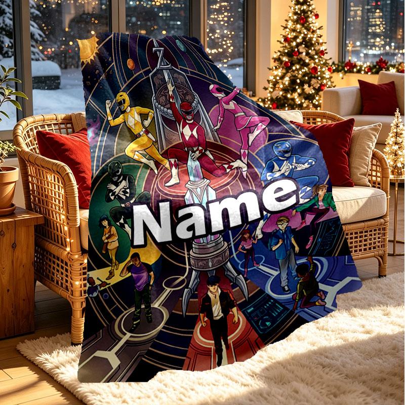 Custom Name Personalized Power Rangers Print Blanket, Home Decor, Bedroom, Sofa, Camping, Couch, Gifts for Birthday Christmas