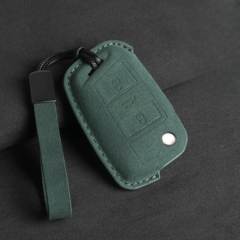 Suede Car Flip Key Case Cover Holder Keychain Shell for VW Golf 7 MK7 Tiguan MK2 for SEAT Ateca Leon FR 2 Ibiza for Skoda