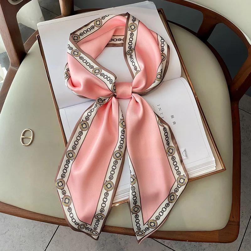 Luxury Long Silk Scarf Female Animal Horse Print Thin Narrow Scarf Bag Hair Band Ribbon Scarfs Women Neckerchief