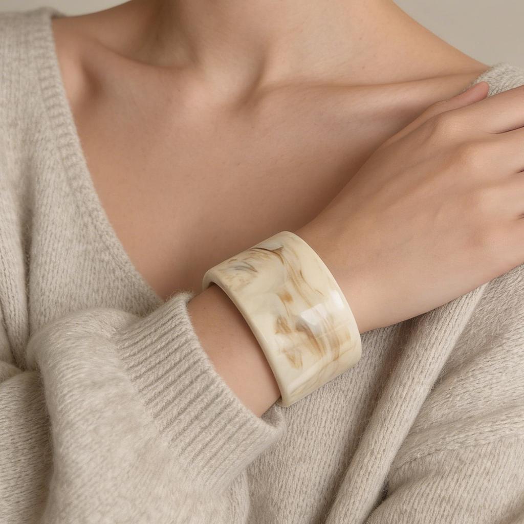 European and American fashion niche imitation jade wide version resin national style bracelet simple light luxury multi-color versatile women's models