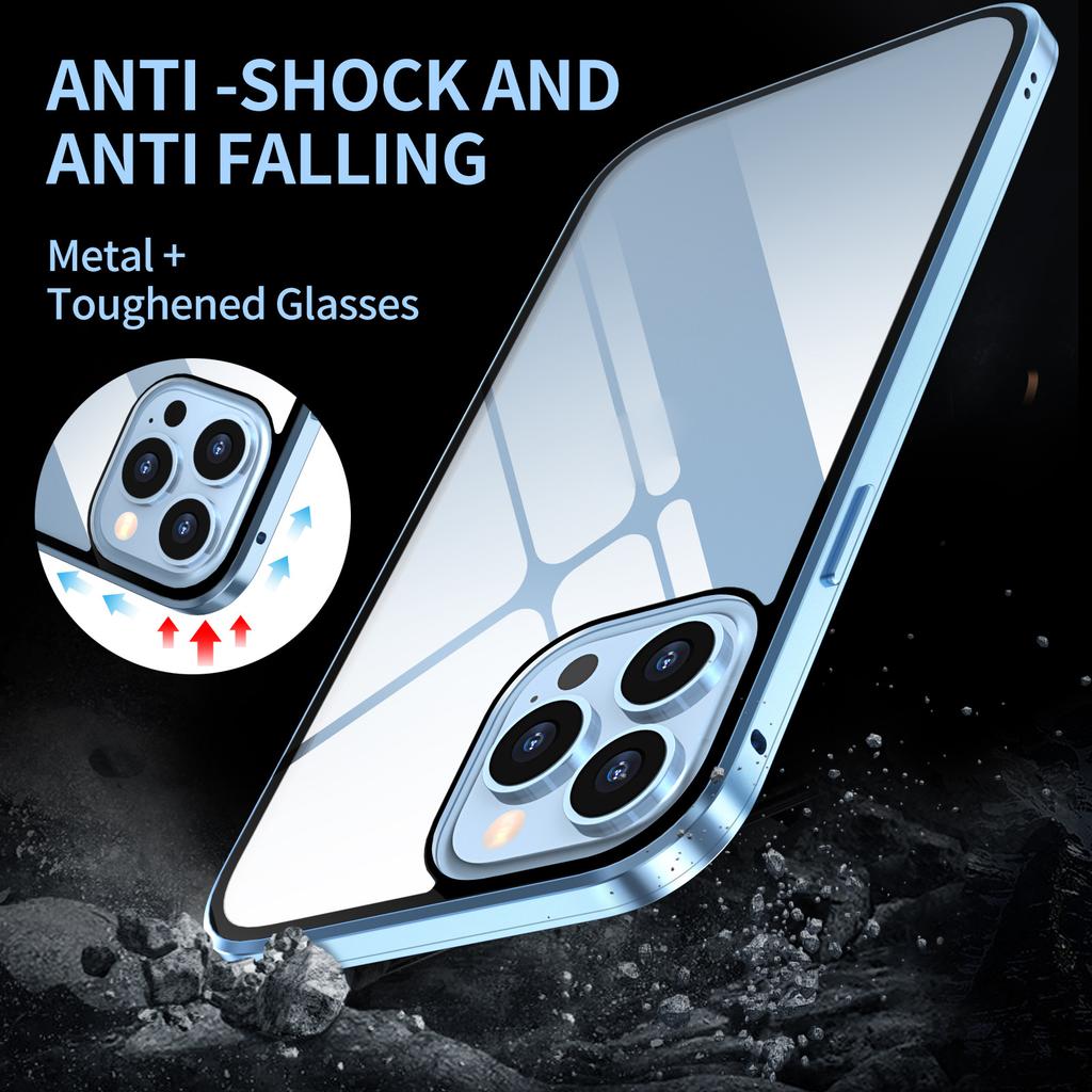 For iPhone 13 Privacy Case with Nano Tech Tempered Glass Anti Spy Magnetic Metal Protective Phone case