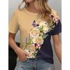 Summer V-neck 3D Floral Printed Top Fashionable Casual Short Sleeved Women's T-shirts