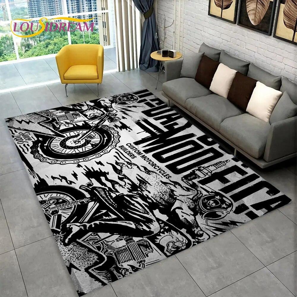 Retro Vintage Motorcycle Skull Area Rug,Carpet Rug for Living Room Bedroom Sofa Doormat Kitchen Decor,Child Non-slip Floor Mat