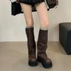 Осень Зима Массивные Женские Рыцарские Высокие Сапоги Платформа Плоская Подошва Брючные Длинные Ботильоны Женские Западные Ковбойские Сапоги