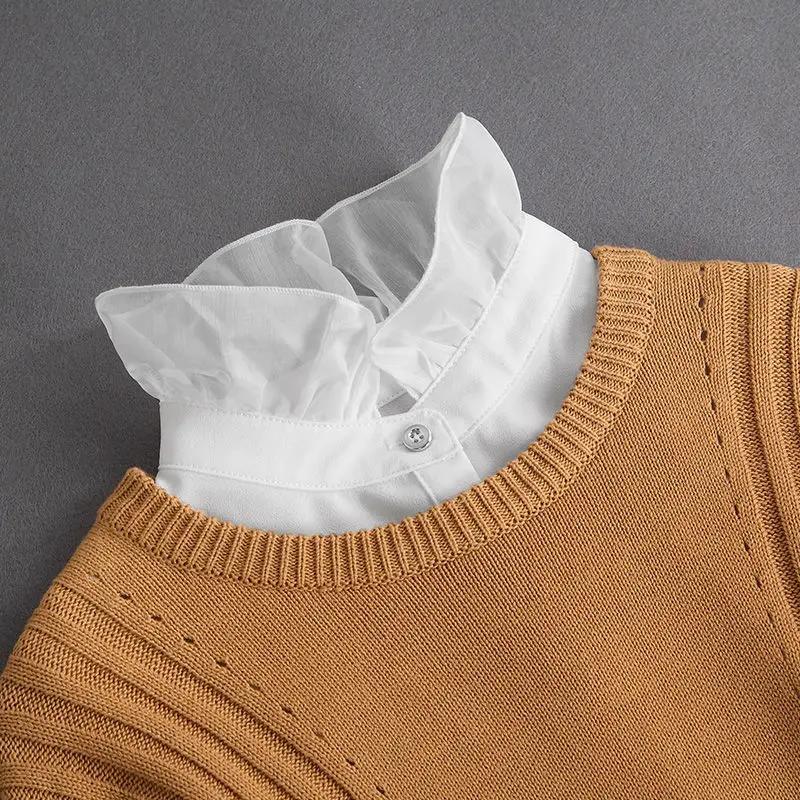 New Women White Lace Fake Collar Vintage Shirt Detachable Collar Front Tie Men Lapel Blouse Top Sweater Cotton False Collars