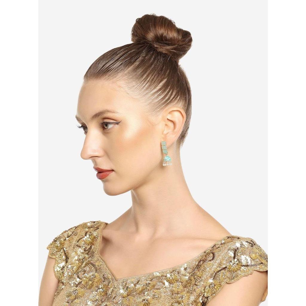 Женские серьги Jhumki с мятно-зеленой эмалью в этническом стиле