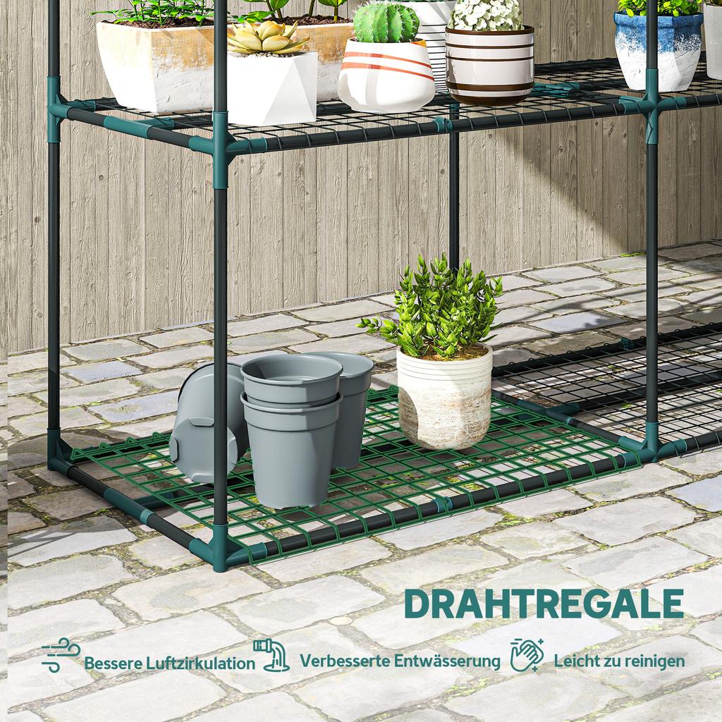 3-Tier Plant Stand. 100 cm High Flower Stand with Shelves. Multi-Tier Steel, Dark Green