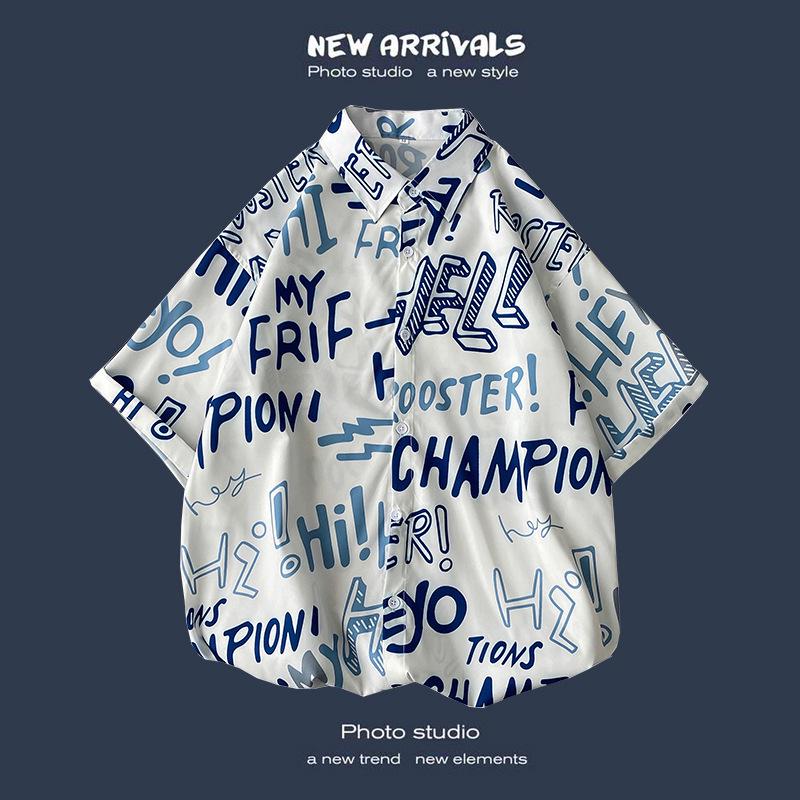 Летняя корейская ретро-цветочная свободная рубашка для пары - модный мужской топ с коротким рукавом