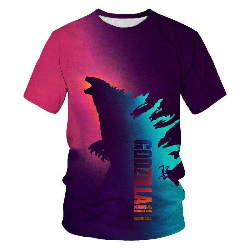 Summer Round Neck 3D Godzilla Pattern Printed Top Fashionable Casual Short Sleeved Children's Boy T-shirts