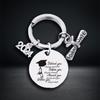2024 Graduation Doctoral Cap Creative Engraved Stainless Steel Inspirational Language Keychain Rings Key Holder Gift Accessories