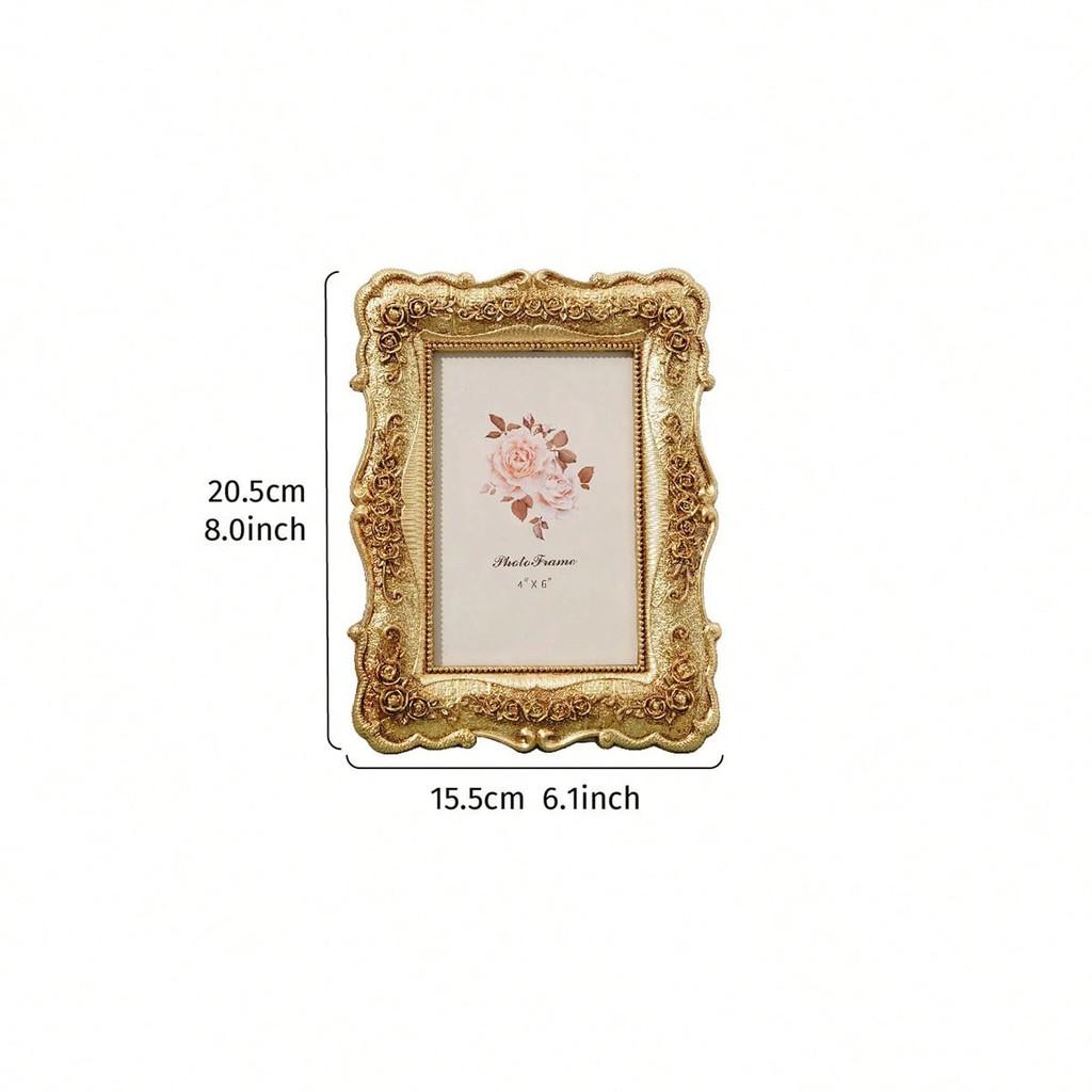 Vintage Resin Photo Frame With Gold Embossed Rose Pattern For Christmas And Anniversary Gifts
