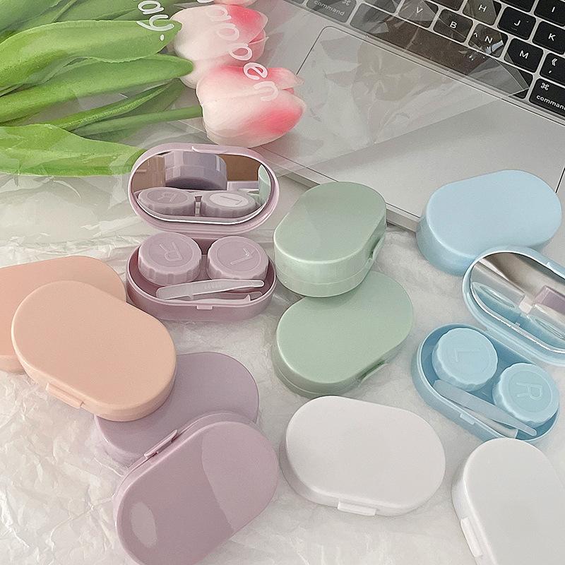 1 Box Mini Contact Lens Case Smooth Candy Women Small Portable Travel Holder Eye Care Container Storage with Mirror Lenses Box