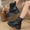 Осень Новые Платформа Блок Каблук Женские Полусапоги на шнуровке с ремешком и пряжкой Скинни и Высокие Сто способов сочетать Автомобильные ботинки