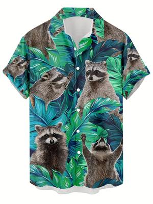 Men's Casual Hip-Hop Hawaiian Style Shirt with Cute Raccoon 3D Print