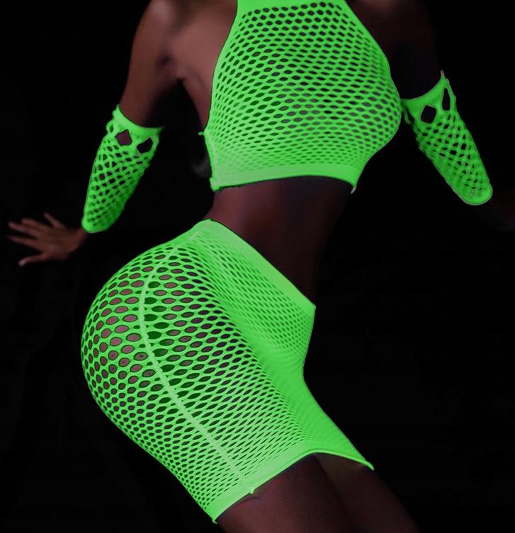 Glow In The Dark Mesh Bodystocking Lingerie Set Sexy