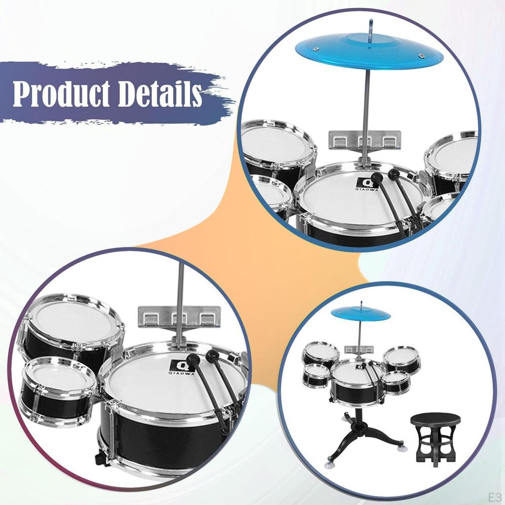 Kids Drum Set Beginners Ages 3-6 for Boys Girls with Drumsticks 5 Drums Playing Rhythm Beat Toy
