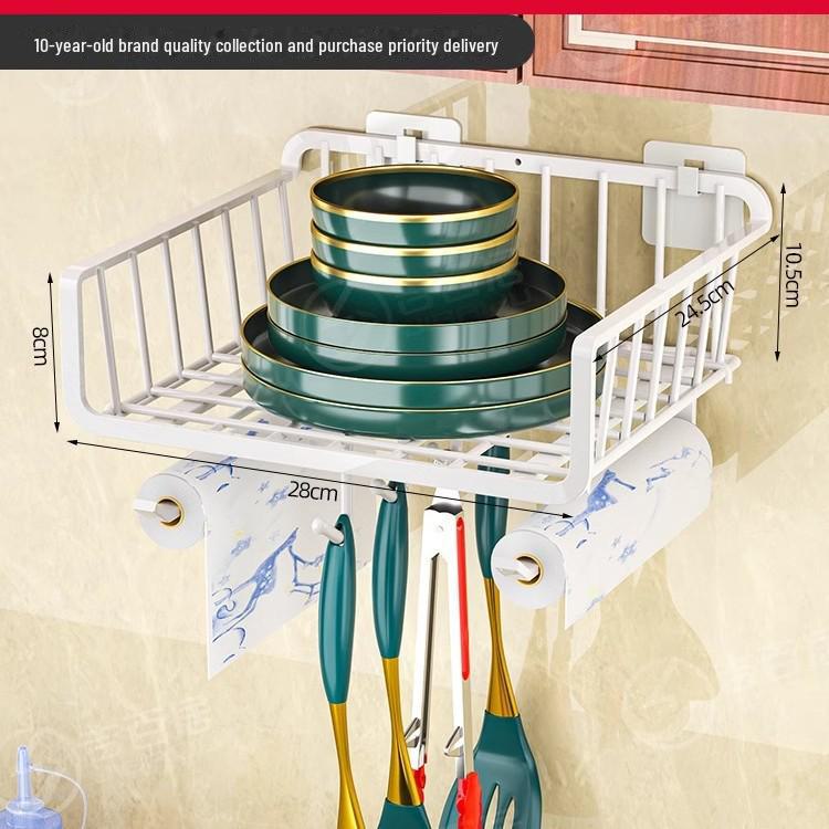 Стеллаж для хранения настенных шкафов без отверстий с крючками и подвесной корзиной