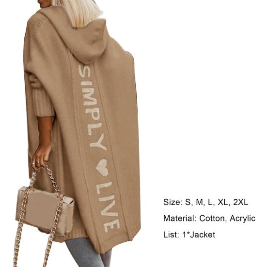 Women Open Stitch Coat Hooded Long Cardigan Sweater