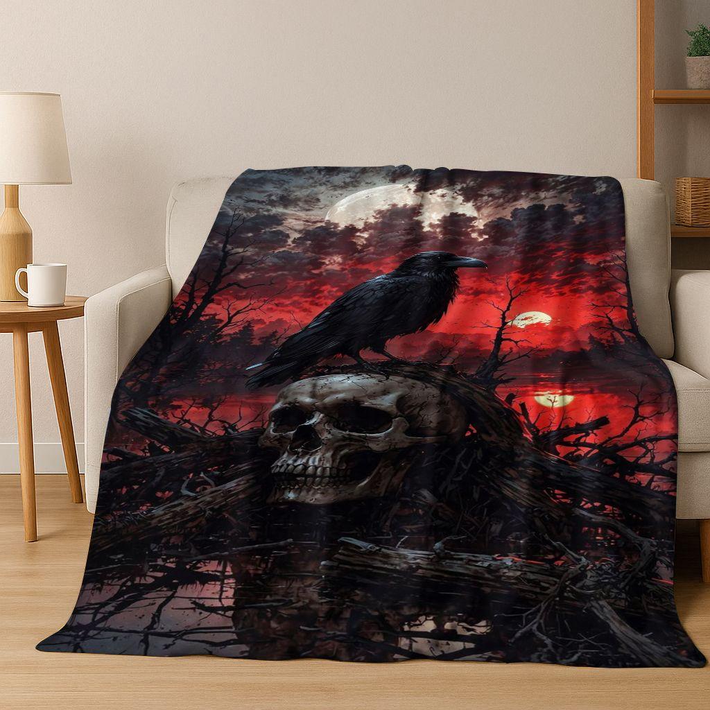 3D Viking Oding Raven Crow Skull Huginn Muninn Norse Flannel Blanket,Warm and Cozy Soft Throw Blanket for Home Bedroom Bed Sofa