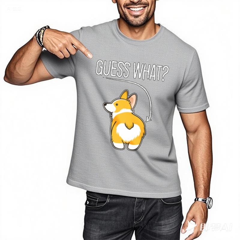 Workout Teeshirt Unisex Crew Neck Tshirt Casual Teeshirt Guess What Corgi Butt Print Everyday Boys Teeshirt Summer Tshirt