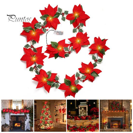 2M 10LED Рождественская гирлянда Световое украшение Светящаяся гирлянда Искусственный цветок Пуансеттия Праздник Рождественская елка Настенная лестница Подвесной венок Орнамент