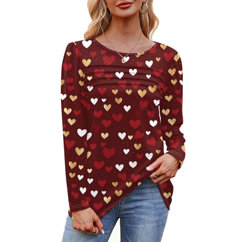 Женский свободный повседневный топ с круглым вырезом и длинными рукавами, модный топ