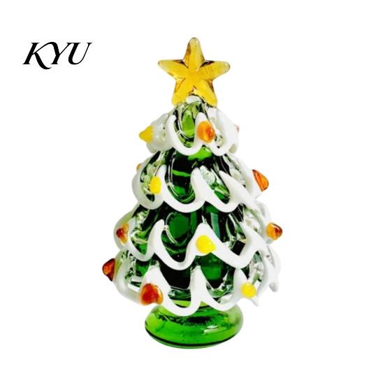Christmas Gift for Friends Glazed Glass Tree Figurine, Handcrafted Ornament Small Seasonal Home Accents Holiday Display, Colorful Modern Table
