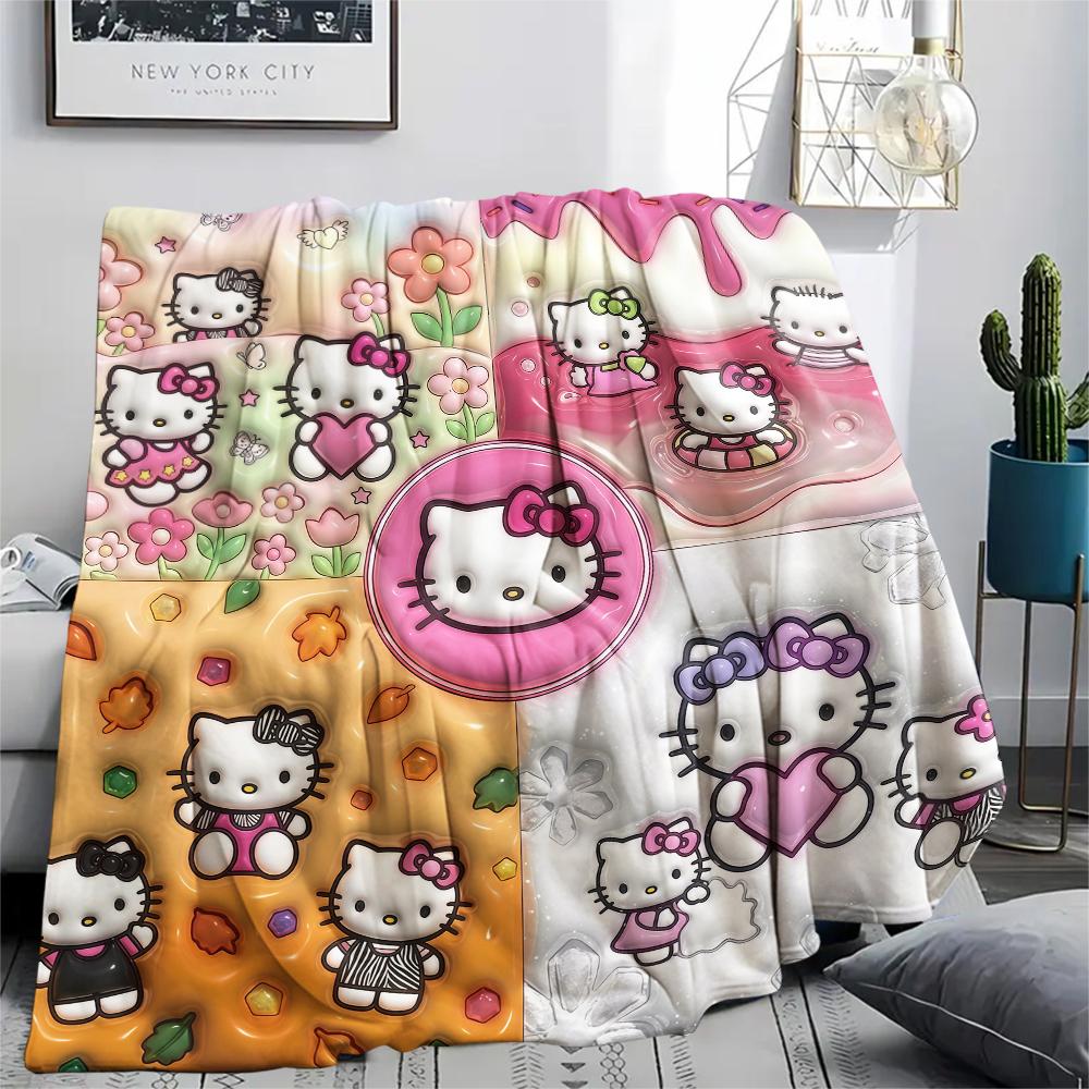 1 шт. Фланелевое одеяло с милым принтом Hello Kitty, Высокое качество, Для всех сезонов, Декор для дома, Тепло и уют, Идеально для рождественских подарков