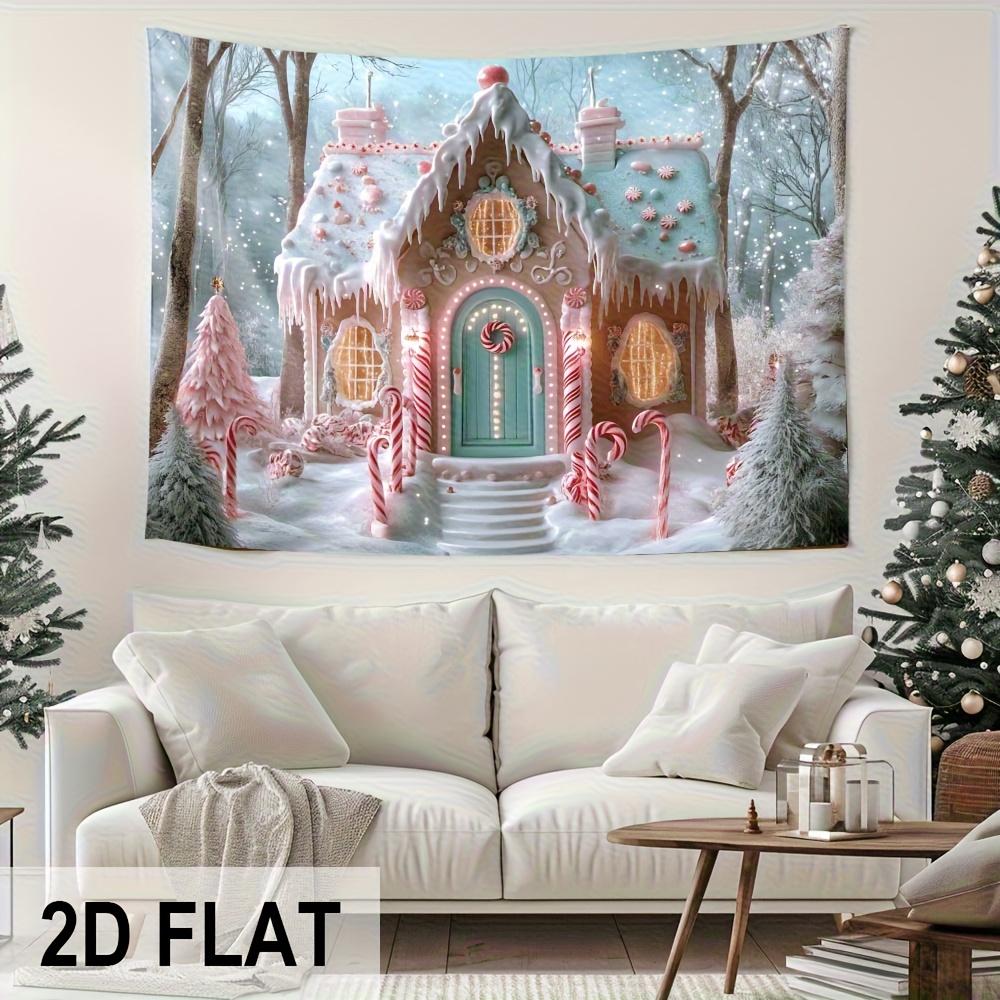 Gingerbread House Tapestry Snow View Candy Tree House Warm Light Window Children's Room Theme Room Decoration