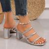 2024 Новые популярные удобные однотонные декоративные толстые каблуки удобные и универсальные пляжные плетеные женские туфли