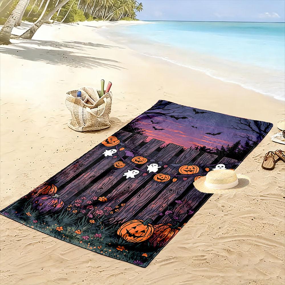 Spooky pumpkins twilight magic Print beach towel, quick drying, suitable for travel, outdoor sports, jogging, the beach and swimming, gift