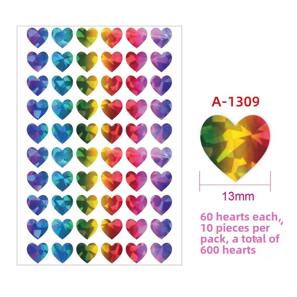 600pcs/10 Sheets Laser Hearts Love Stickers Glitter Adhesive Heart Sticker Labels For Student Planner Scrapbook