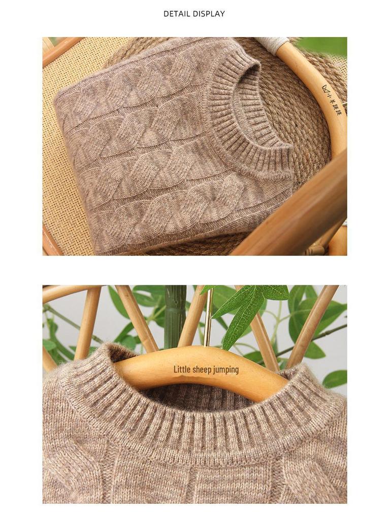 Кашемировый свитер с изображением маленькой овечки: Теплый, плотный, повседневный трикотаж для мальчиков и девочек