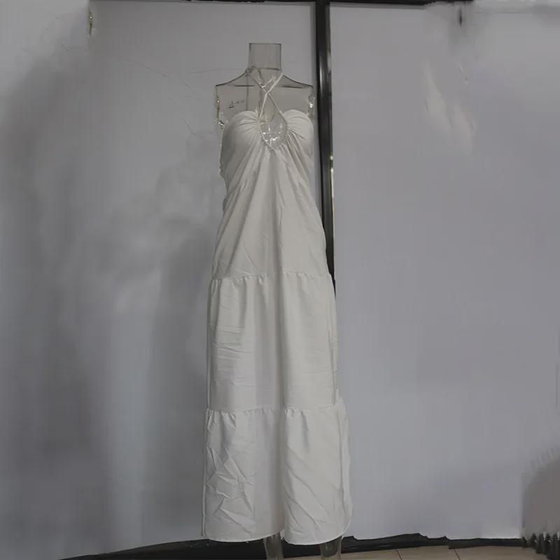 Богемное белое платье-свинг с халтером для женщин, 2025