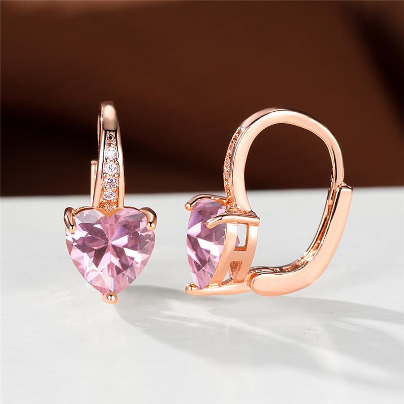 1 пара серег-клипс из серебра/розового/желтого золота в форме сердца с розовым камнем, обручальное кольцо, висячие серьги-крючки, ювелирные изделия