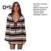 Women's Swimwear Cover-Up Striped Crochet Hollow Out Mesh Beach Dress V-Neck Tie Front Long Sleeve Summer Bathing Suit for Beach Vacation