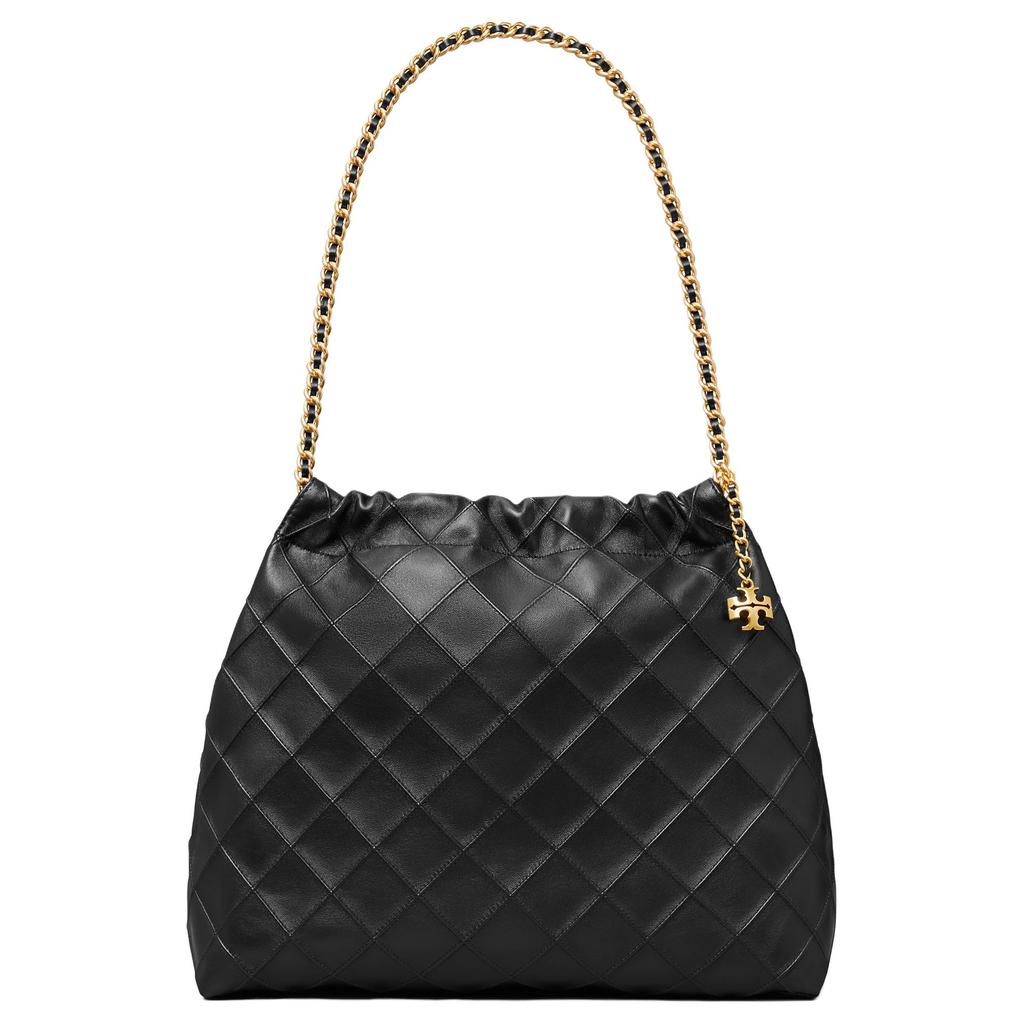 Tory Burch Fleming Logo Magnetic Closure Lambskin Tote Shoulder Bag Women Tote Black 162450-001
