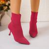 New Knitted Elastic Boots Pointy Toe Sock Boots Short High Heel Short Boots Large Size Fine Heel Fashion Sock Boots