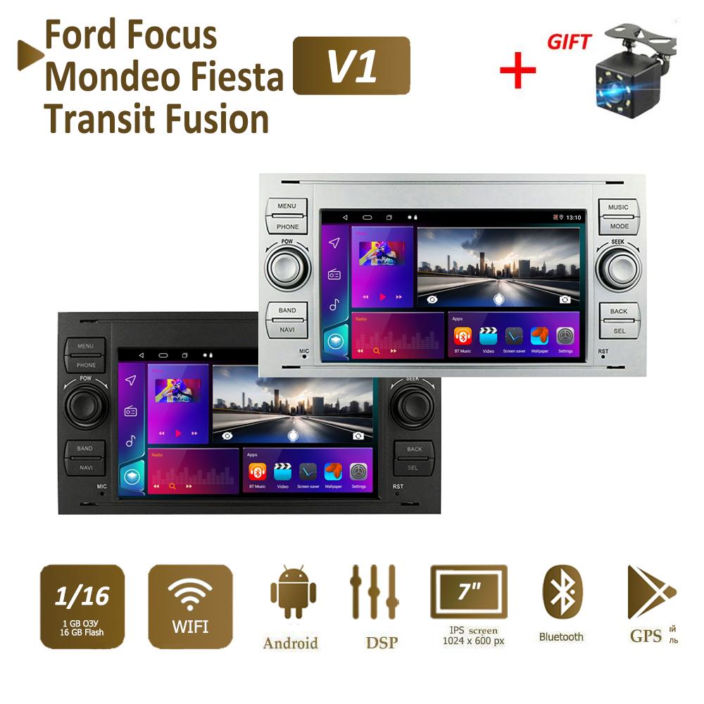 Android Автомобильный радиоприемник Мультимедийный проигрыватель Стерео 2 DIN для Ford Focus 2007 Mondeo S-max C MAX Kuga Galaxy Fiesta Transit Fusion Navi BT GPS Wi-Fi 1 + 16 ГБ