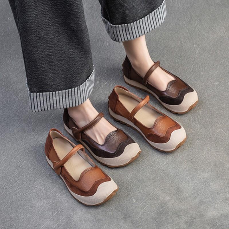 Johnature Ретро мягкая подошва мелкая натуральная кожа повседневные универсальные женские туфли на плоской подошве