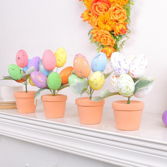 Easter Egg Bonsai Colorful Simulated Easter Egg Potted Plant DIY Foam Bunny Eggs for Home Party Decoration