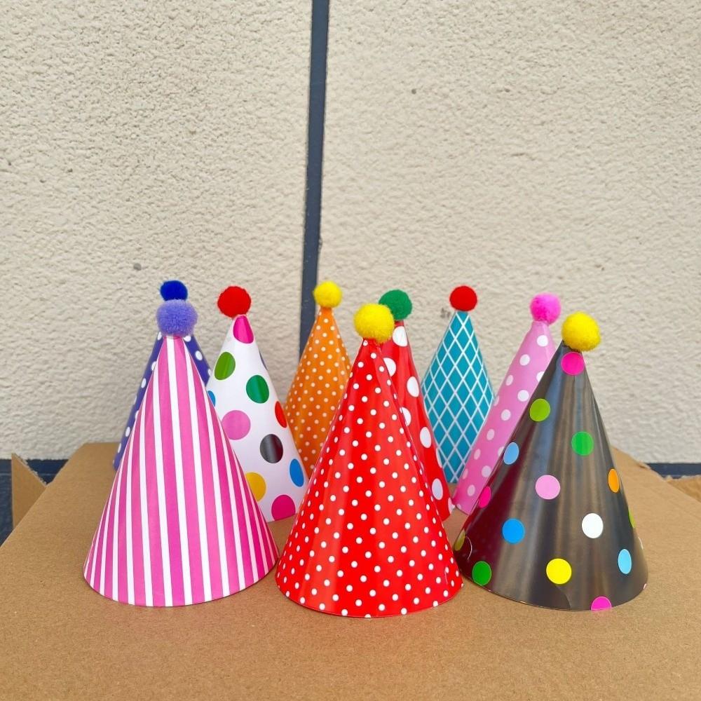 Шляпы-колпаки на День Рождения в горошек, разноцветные, с помпонами, бумажные, для DIY, самодельная корона на День Рождения, вечеринка в честь Дня Рождения