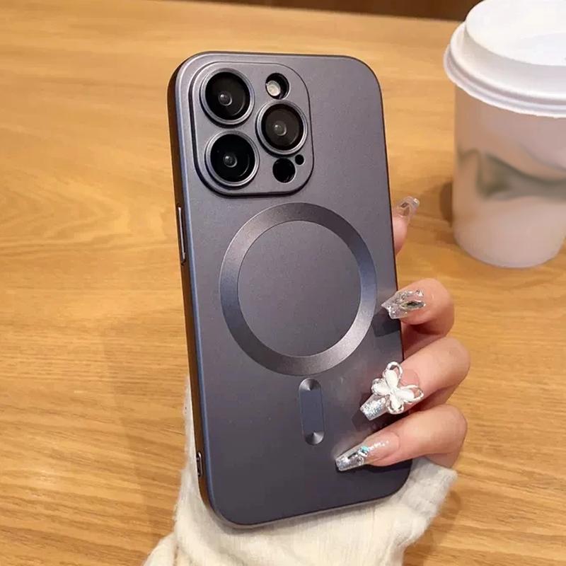 Роскошный чехол для беспроводной зарядки Magsafe для iPhone 16 15 14 13 12 11 Pro Max Plus, магнитный защитный чехол для объектива, противоударный матовый чехол