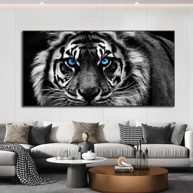 Животное черно-белый дикий тигр Лев лиса картина маслом плакат настенная картина украшение дома