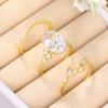 Huitan 3Pcs Gold Color Set Rings для женщин Эстетические аксессуары Свадьба Помолвка Вечеринка Темперамент Дамы Кольца Ювелирные Изделия Новые
