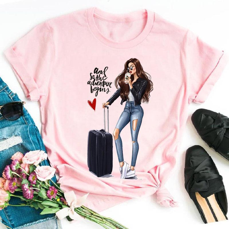 Летняя мода Coffee Girl Urban Base Shirt Круглый вырез Чистый хлопок Короткие рукава Женские футболки Женские