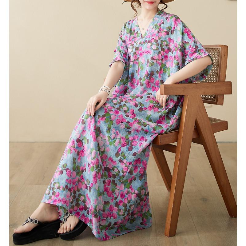 DIMANAF Women 2024 Plus Size Spring Summer Oversize Style Dress Beach Elegant Floral Long Dress Oversize Basic Loose Dress Plus Size