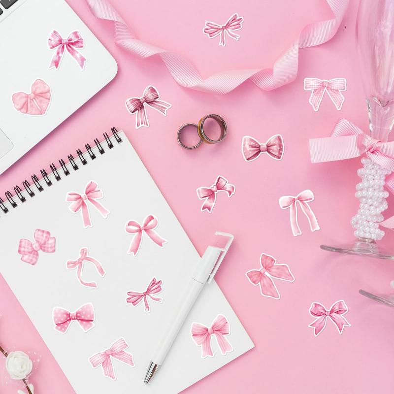 500 листов Мультяшные наклейки с бантиками Розовые наклейки для запечатывания бантиками Креативные наклейки для DIY-декора Наклейки-этикетки для поощрения детей Подарки