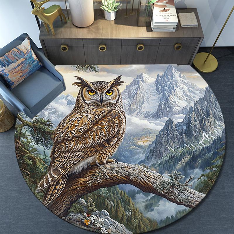 owl Round Area Rug,Carpet Rug for Living Room Bedroom Sofa Playroom Decor,Non-slip Floor Mat